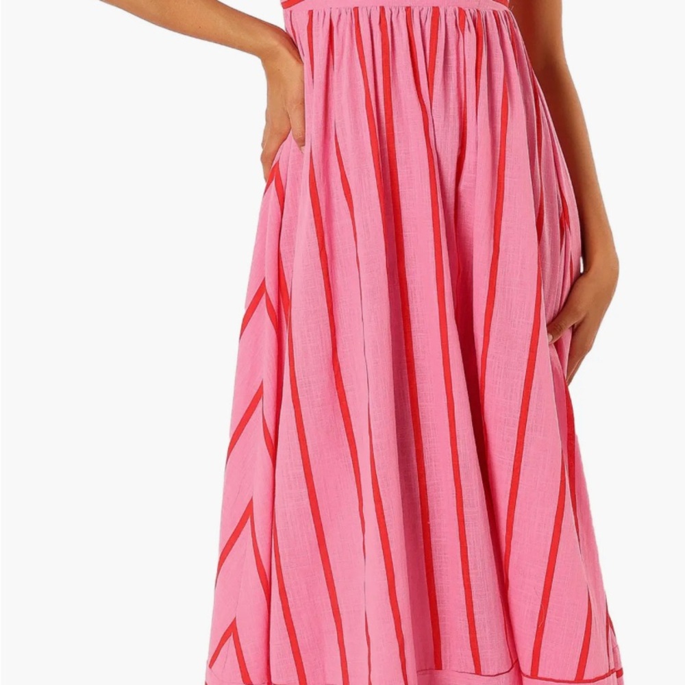 Petal & Pup Pink Maxi Dress with Red Stripes